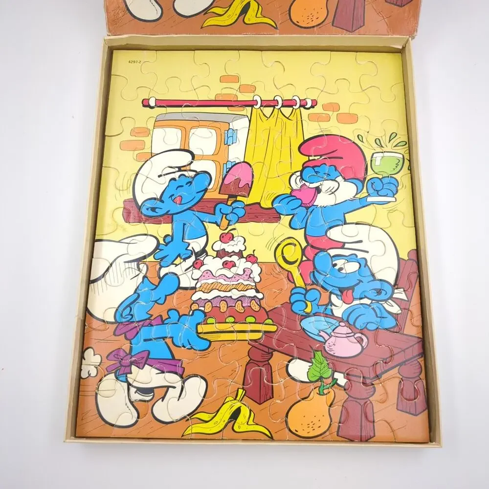 Vintage MB Smurfs Genuine Wood Puzzle 55 Pieces Ages 4-8 Wallace Berrie 1982